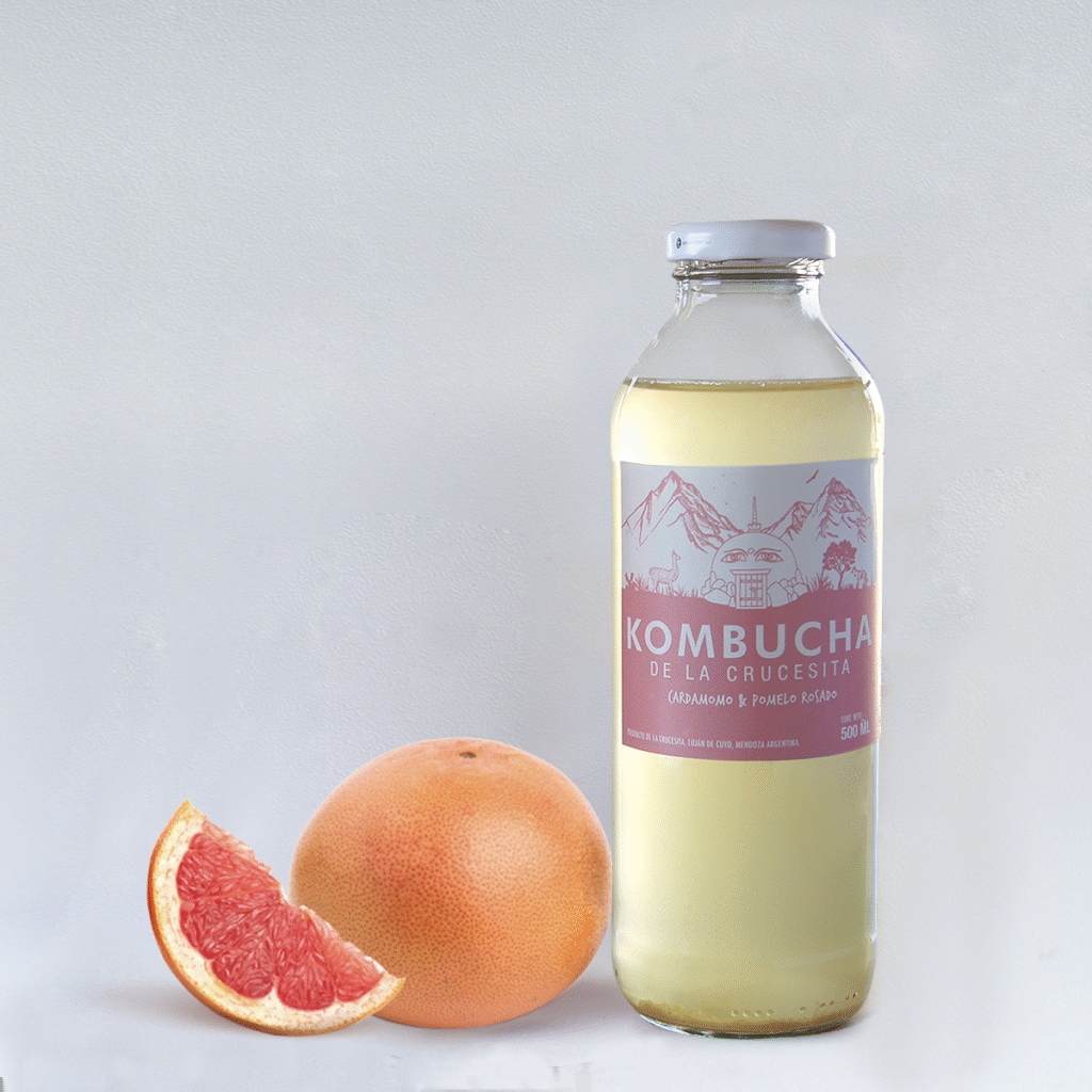 Kombucha de te verde y pomelo rosado x 500 ml.